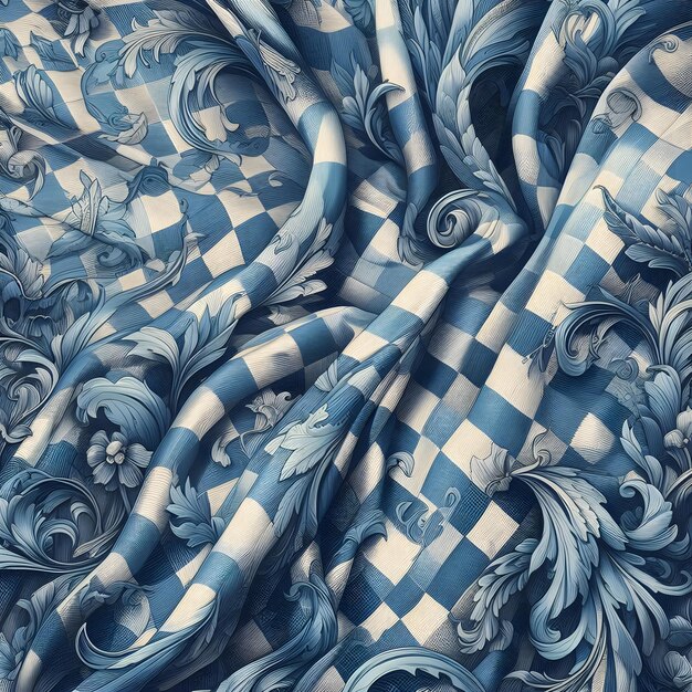Zdjęcie szczegółowy materiał odzieżowy w niebieską kratkę. wzór szachownicy w pełnej skali