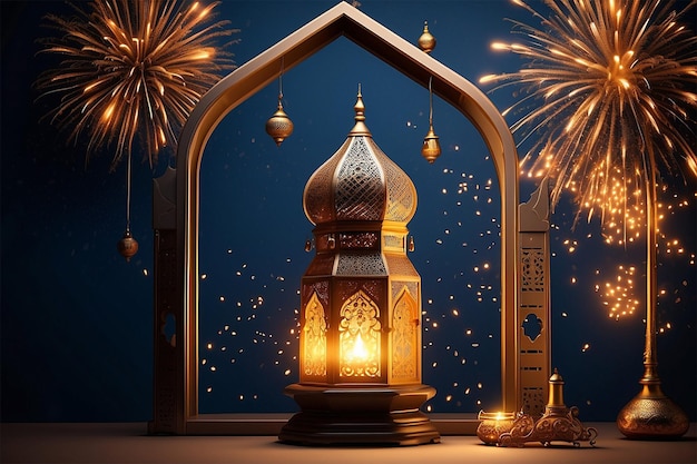 Szczegółowy obraz ramadanu Kareem Eid Mubarak element królewski