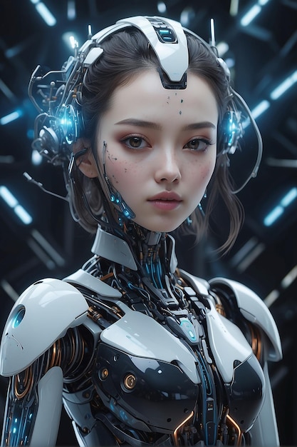 Szczegółowy portret niesamowitej dziewczyny cyberpunk futurystyczny neonowy avatar cyberpunk