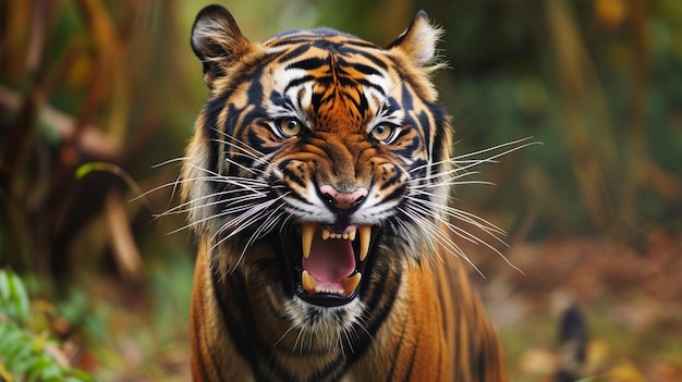 Szczegółowy portret w pobliżu wściekły tygrys sumatryjski Generative Ai