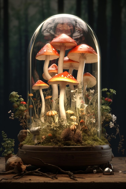 Szczegółowy prototyp zwierząt grzybów i żarówek w fantazji