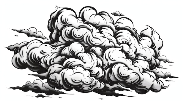 Szczegółowy rysunek chmury dymu Obraz jest czarno-biały z wieloma szczegółami w dymu