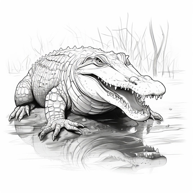 Szczegółowy Rysunek Ołówkiem Krokodyla W Stylu Adrianus Eversen
