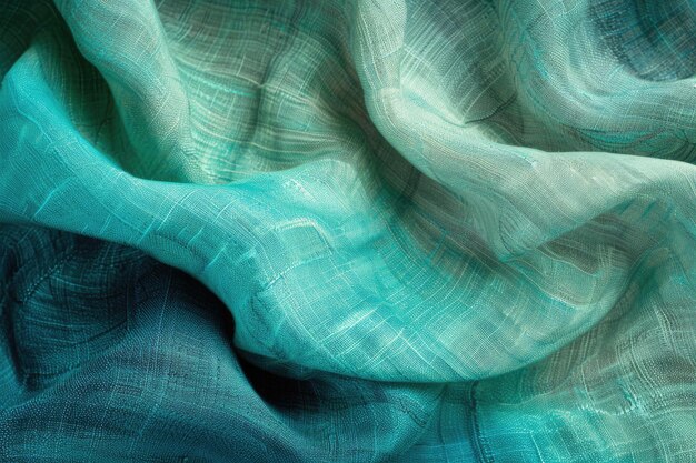 Zdjęcie szczegółowy widok uchwycający uspokajającą esencję niebieskiej i zielonej tkaniny z ziarnistą teksturą wywołującą poczucie letniej bryzy