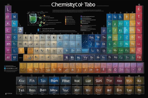 Szczegóły szkła chemicznego i tabeli okresowej