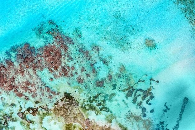 Szczegóły tropikalnego wybrzeża morskiego. Widok z lotu ptaka drona z góry.