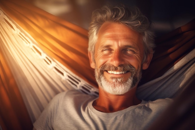 Zdjęcie szczęście człowiek wolność hamak spokojny słoneczny uśmiech na świeżym powietrzu przyjemność wakacje leżące lato idylliczne