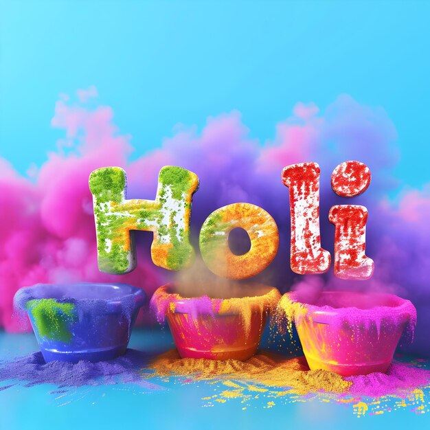 Zdjęcie szczęśliwa dekoracja festiwalu holi wykonana z kolorowego proszku holi z tekstem