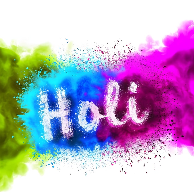 Zdjęcie szczęśliwa dekoracja holi z proszkiem holi z tekstem do projektowania zaproszenia na imprezę holi