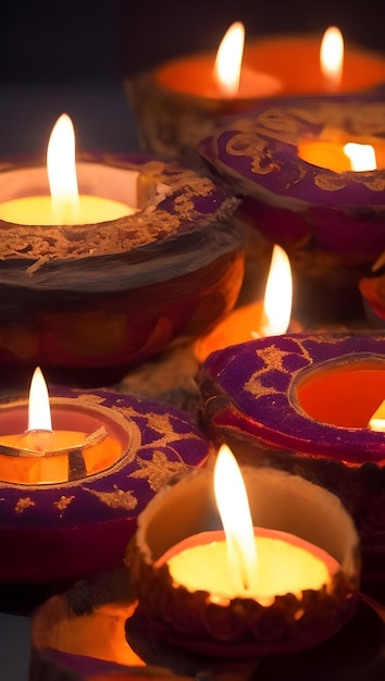 Szczęśliwa Diwali Gliniane Lampy Zapalone Podczas Uroczystości Diwali