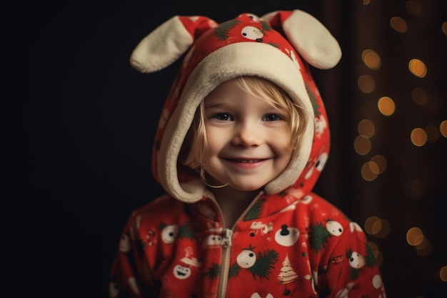 Szczęśliwa dziewczyna w świątecznym kostiumie z generatywną sztuczną inteligencją