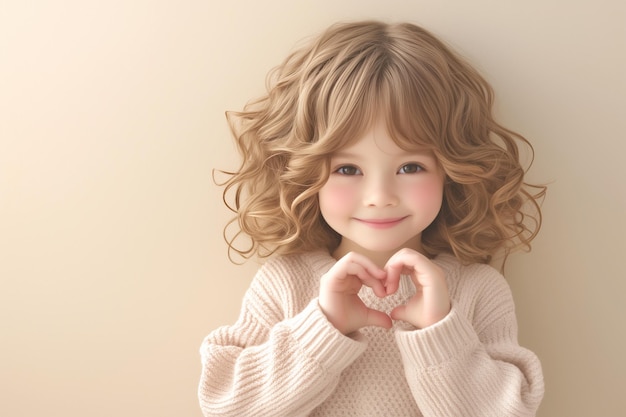 szczęśliwa dziewczynka tworząca kształt serca ręcznie na pastelowym tle