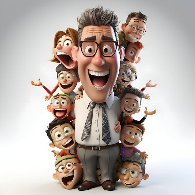 Szczęśliwa grupa ludzi z różnymi emocjami 3D Rendered Illustration