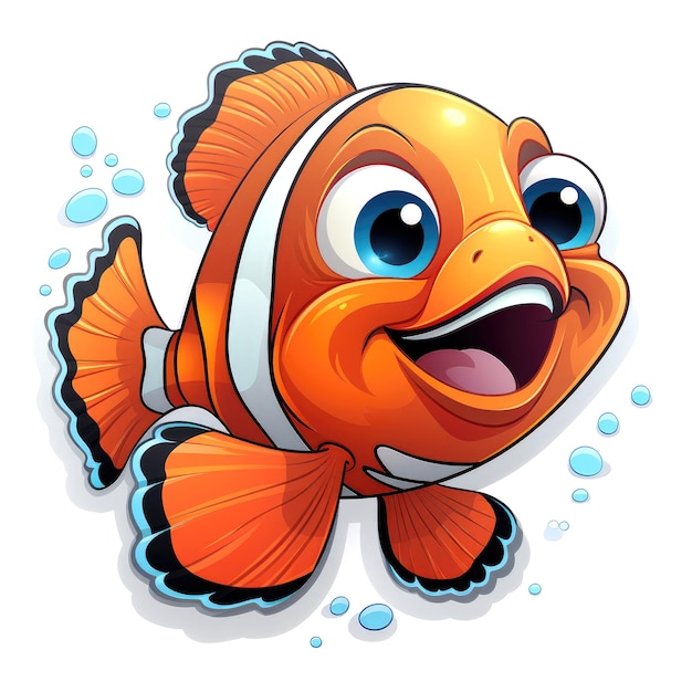 Szczęśliwa i radosna ryba klauna w stylu kreskówki na jasnym tle Szablon naklejki z plakatem na koszulkę itp