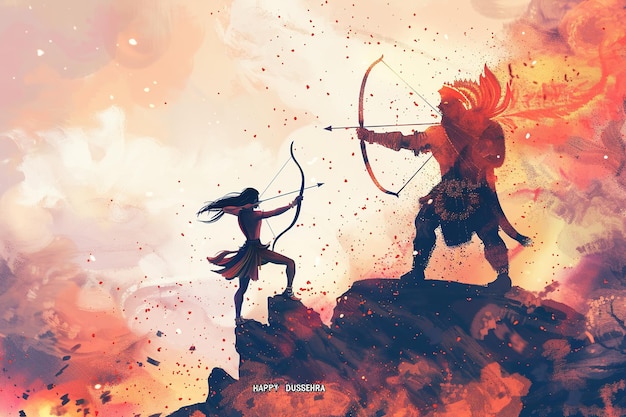 Szczęśliwa ilustracja Dussehra festiwalu Indii plakat dla Dussehra
