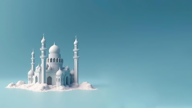 Szczęśliwa kartka z życzeniami Eid Mubarak z modelowym meczetem z generatywną sztuczną inteligencją