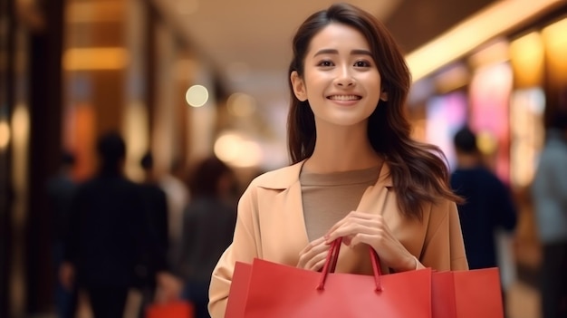 Szczęśliwa kobieta z kolorowymi torba na zakupy