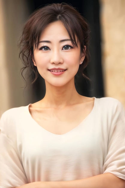 Szczęśliwa ładna azjatycka kobieta na ulicy generatywnej AI
