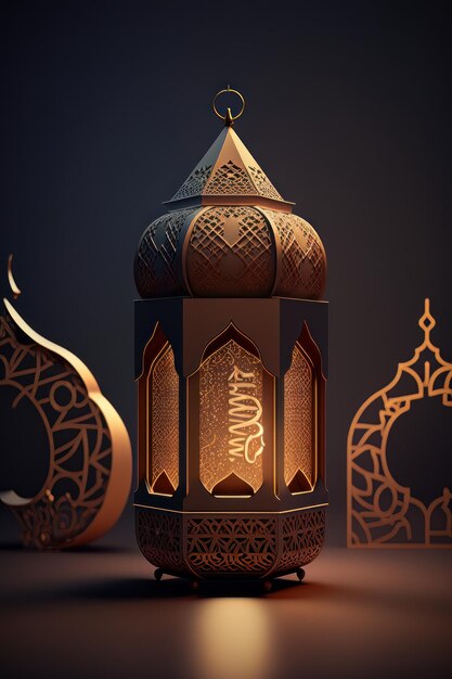 Szczęśliwa latarnia meczetu Ramadan Kareem Illustrator AI Generative