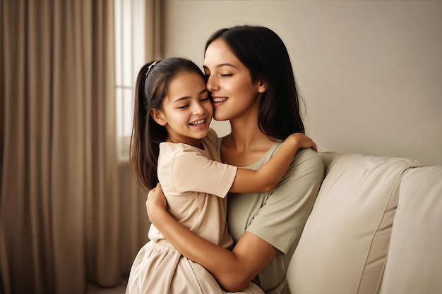 Zdjęcie szczęśliwa mama i córka razem w uścisku.