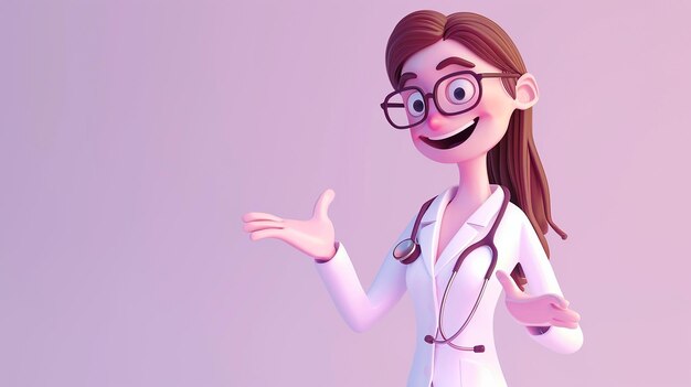 Szczęśliwa młoda lekarzka 3D ilustracja kreskówka