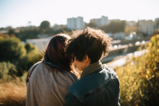 Szczęśliwa para lesbijek gejów, która razem podróżuje, wygenerowała ai