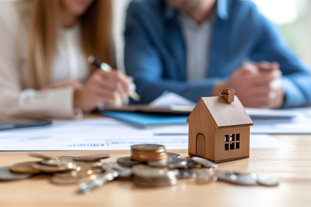 Szczęśliwa para podpisuje kredyt hipoteczny na transakcję sprzedaży nieruchomości