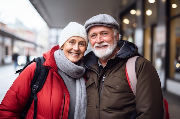 Szczęśliwa para seniorów podróżująca