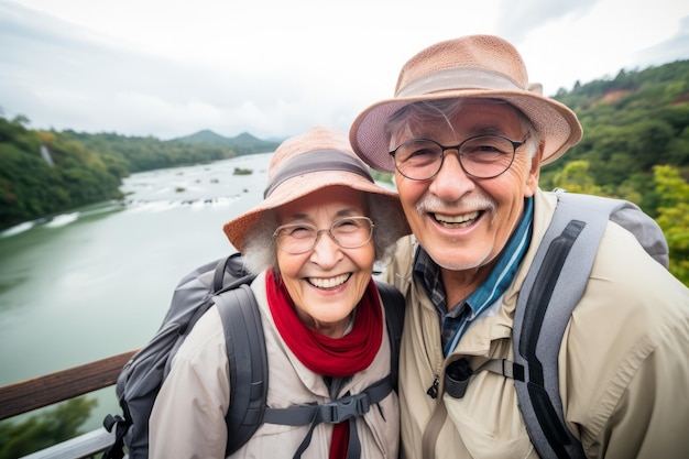 Szczęśliwa para seniorów podróżująca