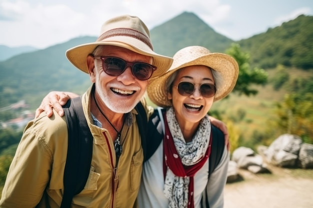 Szczęśliwa para seniorów podróżująca