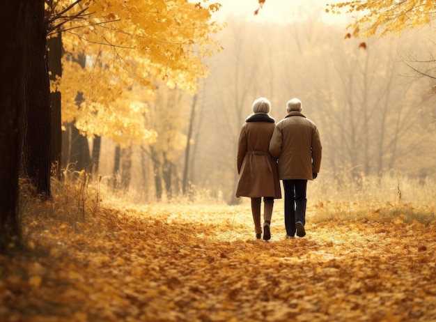 Szczęśliwa para starszych w jesiennym parku