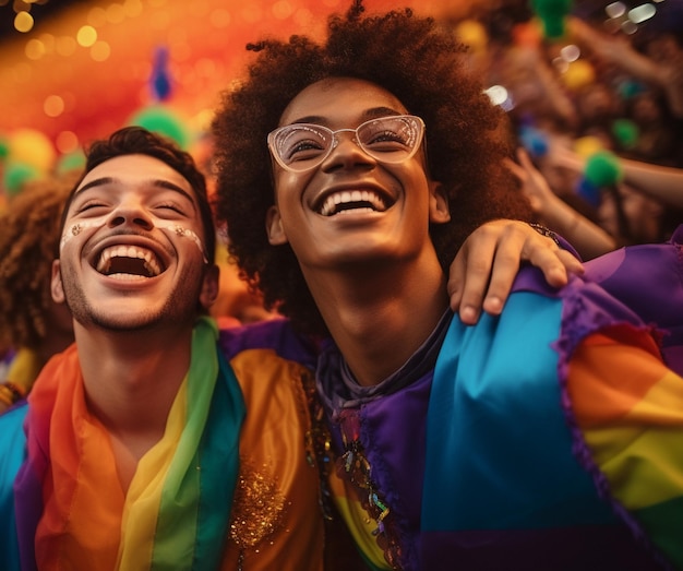 Szczęśliwa para świętuje na LGBTQ Gay Pride Parade w Sao Paulo Pride Day i Month w Brazylii