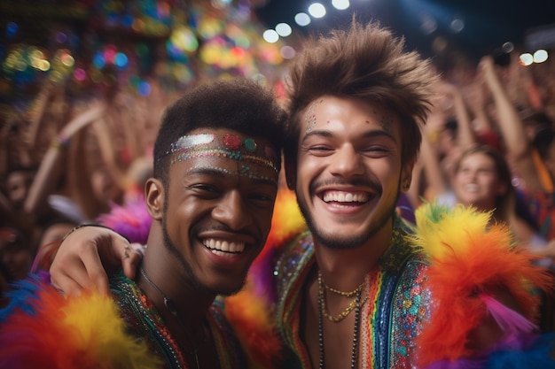 Szczęśliwa para świętuje na LGBTQ Gay Pride Parade w Sao Paulo Pride Day i Month w Brazylii