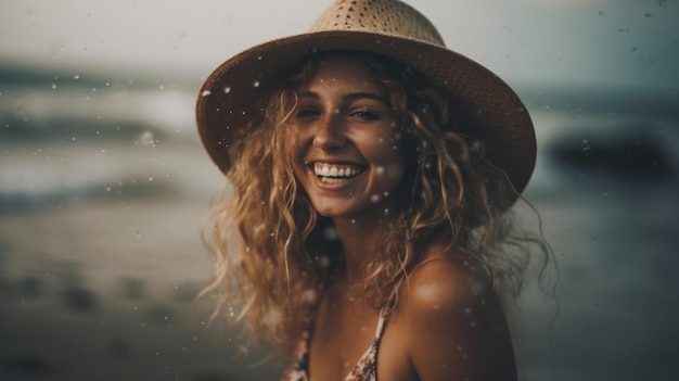 Szczęśliwa Piękna młoda kobieta na plaży
