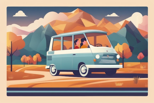 Szczęśliwa podróż pary Przygoda Uśmiechnięte kochanki Podróż w samochodzie Romans