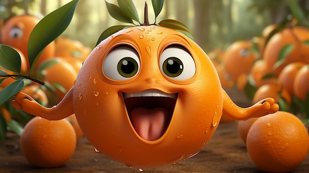 Zdjęcie szczęśliwa pomarańczowa uśmiechnięta twarz animowana postać obraz 3d