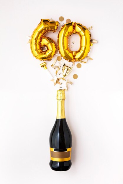 Szczęśliwa rocznica butelki szampana z balonem ze złotym numerem