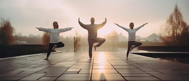 Szczęśliwa rodzina ćwiczy fitness rano