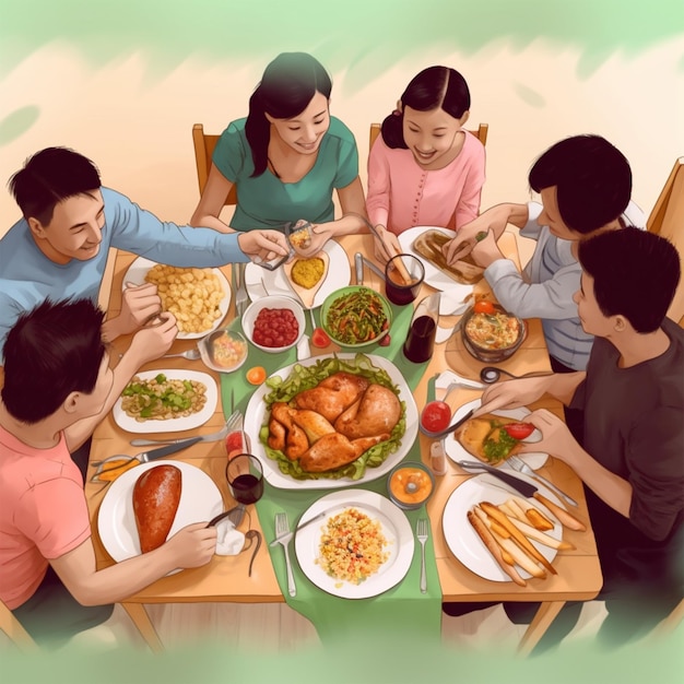 Szczęśliwa rodzina jedząca razem kolację
