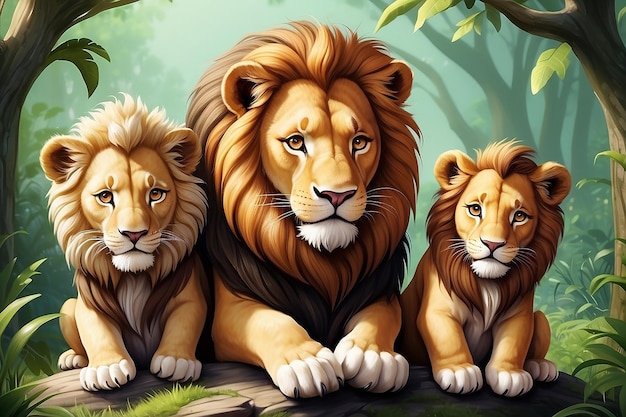 Szczęśliwa rodzina LIONów tapeta dla dzieci