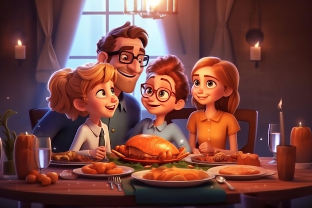 Szczęśliwa rodzina wspólnie je obiad na Święto Dziękczynienia
