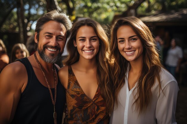 Szczęśliwa rodzina z Ameryki Południowej stojąca na zewnątrz i uśmiechająca się do kamery