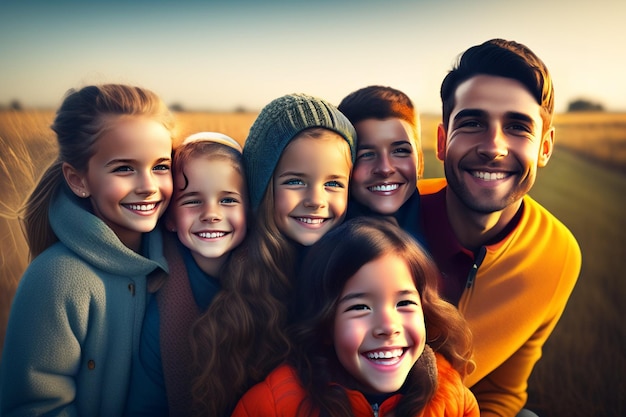 Zdjęcie szczęśliwa rodzina z generatywną sztuczną inteligencją małych dzieci