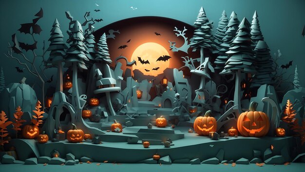 Szczęśliwa uroczystość Halloween w lesie Tło 3D Art Ai Image