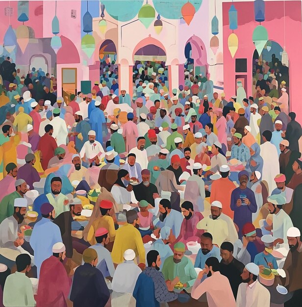 Szczęśliwa uroczystość Ramadanu Muzułmańska rodzina Eid al AdhaEid MubarakEid al fitr Ramadan Kareem