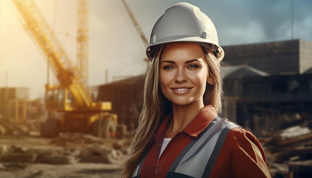 Szczęśliwa uśmiechnięta inżynierka urocza młoda osoba budowlana słowiański wygląd