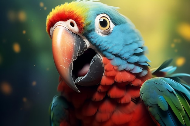 Szczęśliwa uśmiechnięta papuga zabawna ilustracja generatywna AI