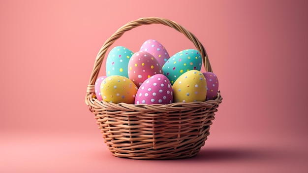 Szczęśliwa Wielkanoc Pomalowane jajka wielkanocne w koszu