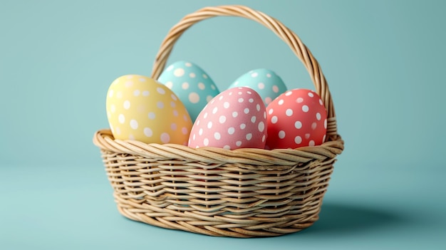 Szczęśliwa Wielkanoc Pomalowane jajka wielkanocne w koszu