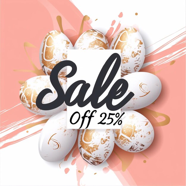 Zdjęcie szczęśliwa wielkanoc sprzedaż baner sprzedaż 25 stylowa typografia z jajkami akcentów w brzoskwiniowych kolorach fuzz